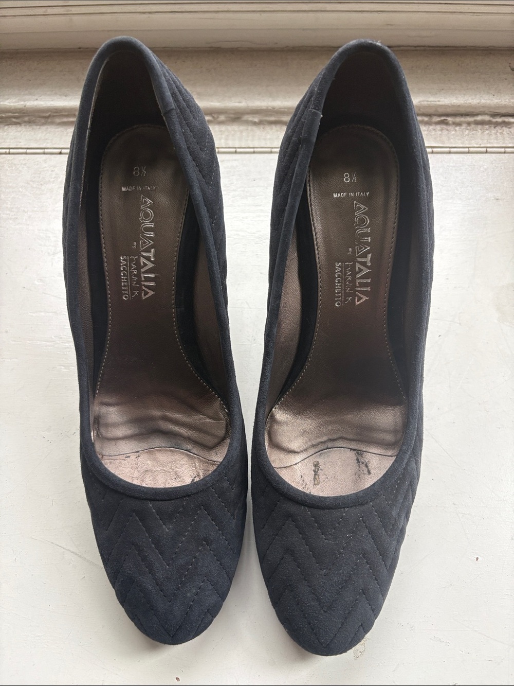 Aquatalia Black Quilted Suede Pumps